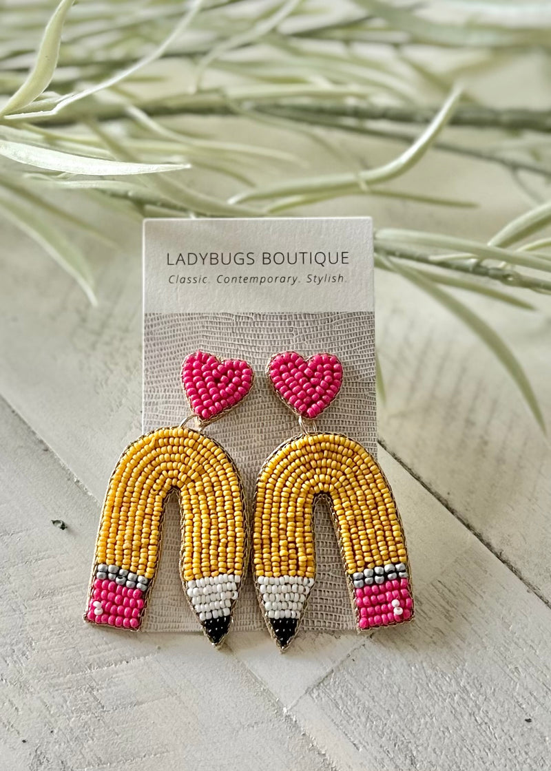 The Beaded Curved Pencil Earrings