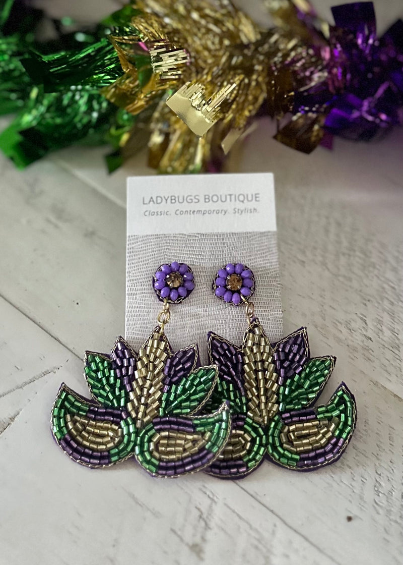 The Beaded Mardi Gras Mask Earrings