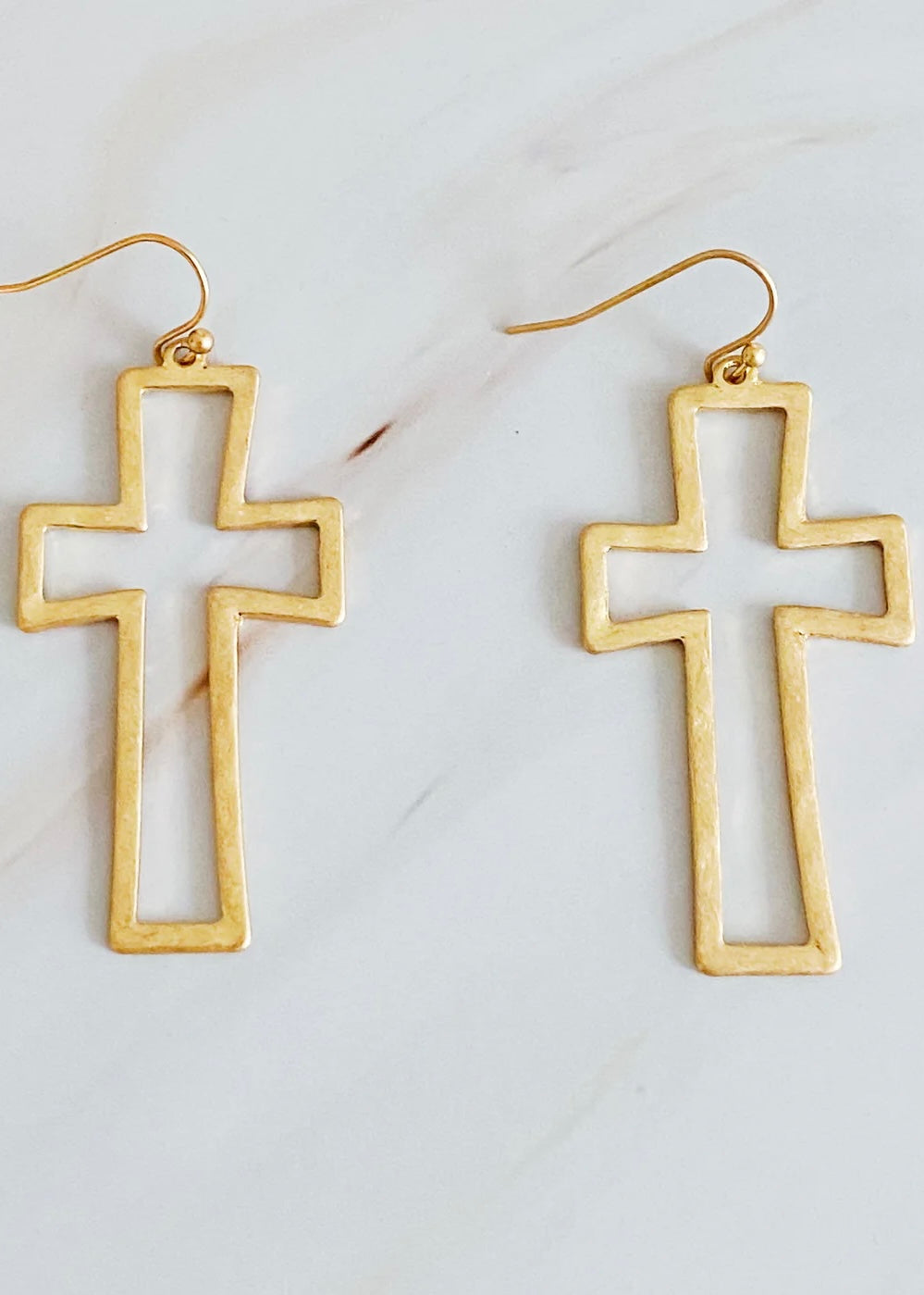 The Dangle Cross Outlined Earrings in Gold