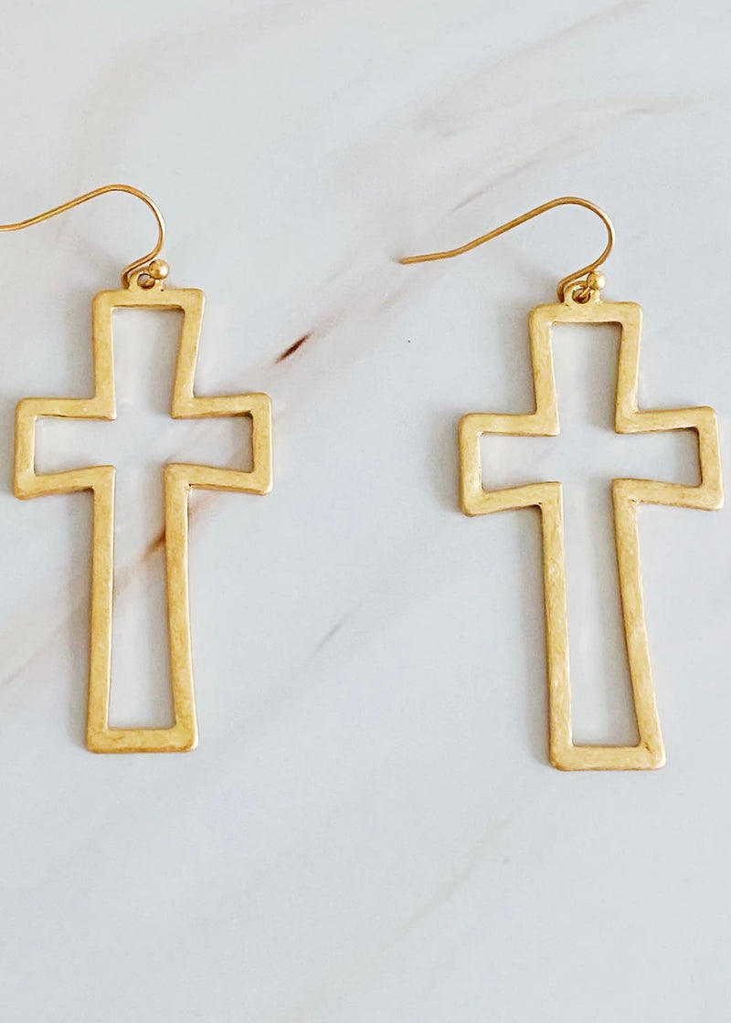 The Dangle Cross Outlined Earrings in Gold