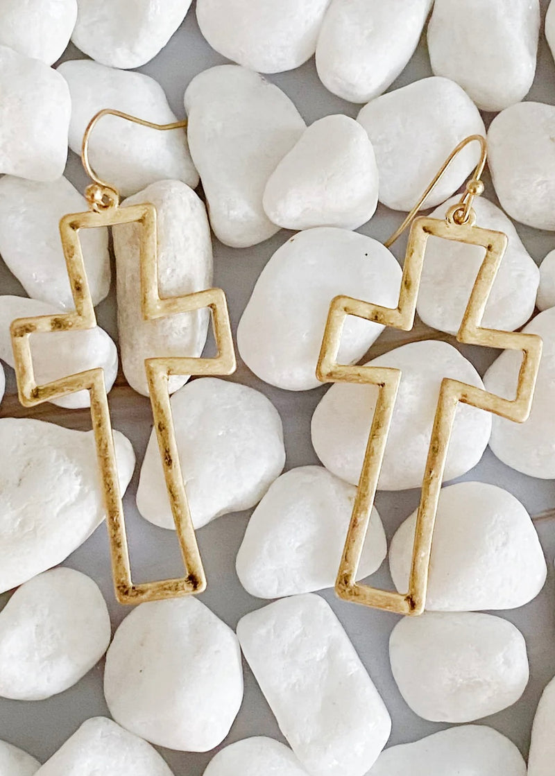 The Dangle Cross Outlined Earrings in Gold