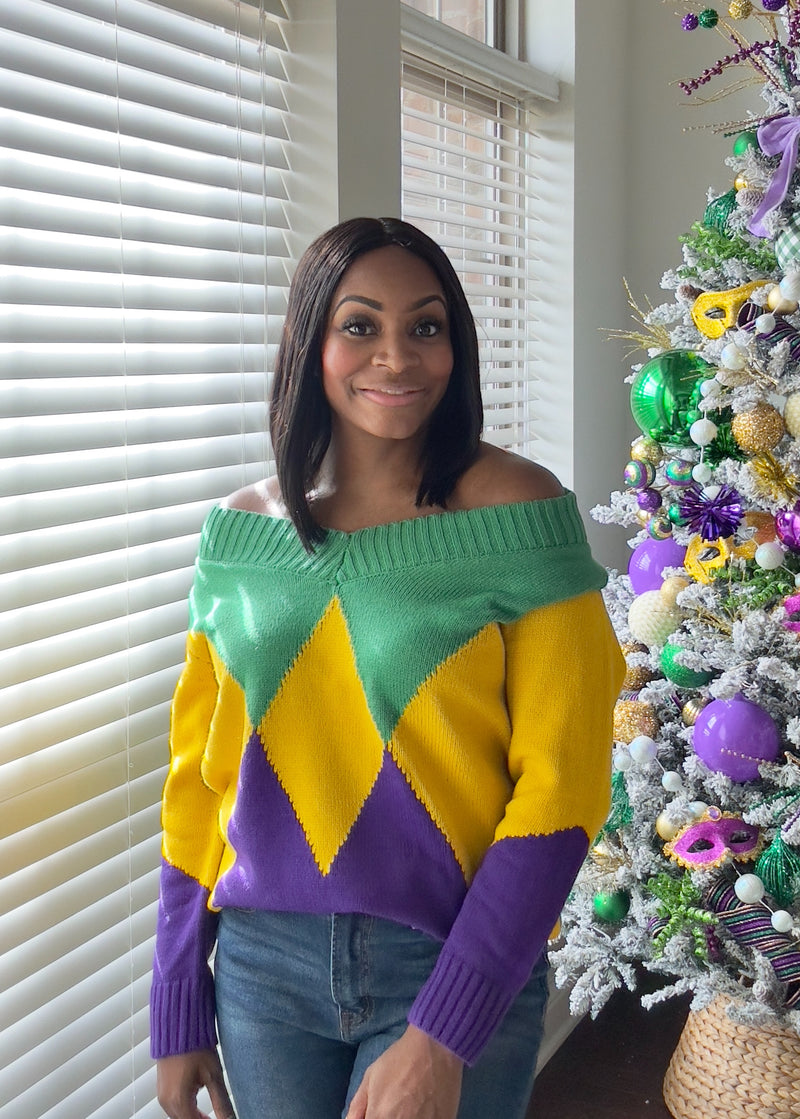 The Color Block Mardi Gras Sweater